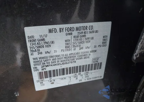 2018 Ford Edge Titanium из США, поврежденный, VIN 2FMPK4K85JBB27079